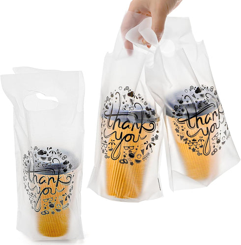 500 Pack 1-Cup Packaging 11.2 6 Lawei Handle Drinking Poly Bags, Clear Plastic Drinking Bags with Handle for Delivery