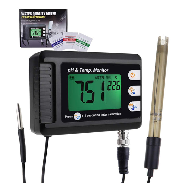 Digital Combo pH & Temperature Meter, Aquarium Thermometer with Automatic Calibration for Fish Tank & Hydroponics