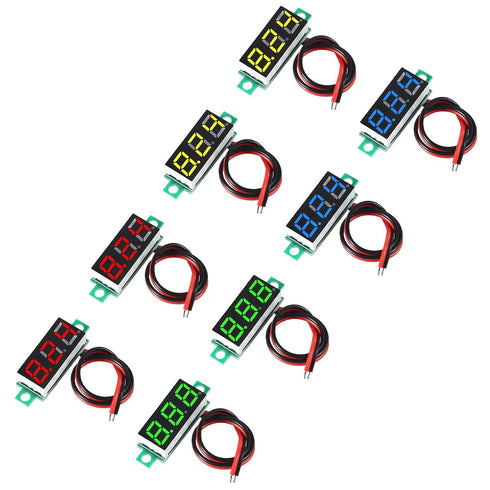 Voltage Tester, Mini Digital Voltmeter Gauge Tester 0.28" 2 Wire DC 4.5V-30V with Blue/Yellow/Red/Green LED Display