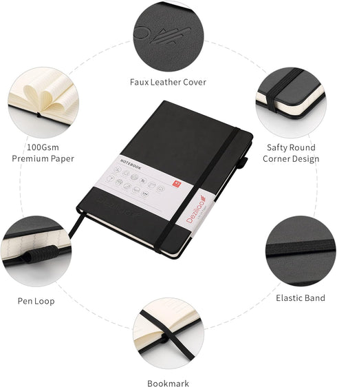 Deziliao Lined Journal Notebooks, Hardcover, 100Gsm Premium Thick Paper, Medium 5.7"x8.4", with Pen Loop