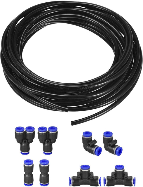uxcell Pneumatic Air Hose Tubing, 4mm(5/32'') ID x 6mm(1/4'') OD, 10m/32.8Ft Pipe Black with Connect Fitting Kit