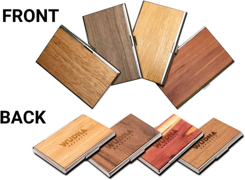 WUDN Handcrafted Business Card Holder Wallet for Men and Women, Holds 20-25 B-Cards or 8-10 Credit Cards, Wooden &
