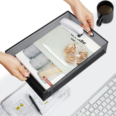 Desk Drawer Organizer with 6 Adjustable Dividers, Metal Pen Organizer for Office Supplies (Pack 4, Black)