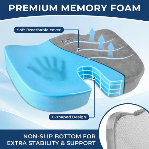 Generic Tailbone Gel Memory Foam Layer Wheelchair Cushion - Wheelchair Office Chair, Kitchen Chair, Car Seat - Pressure