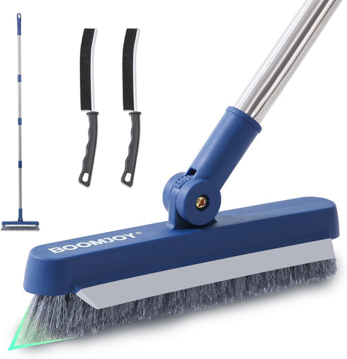 BOOMJOY Grout Brush with Long Handle - Hard Bristle Tile Floor Cleaner for Shower, Kitchen, Bathroom