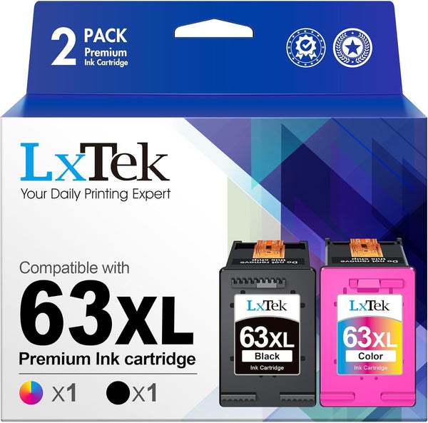 LxTek Remanufactured 63XL Ink Cartridges Combo Pack for HP 63 63XL Compatible with Officejet 5255 5258 5260 3830 Envy