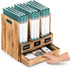 Wooden Desk File Organizer with 3 Compartments and 1 Drawer, Document Holder, Binder Rack with Chalkboard Label, Mail