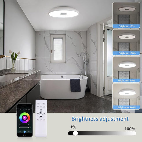 Fixture,11 inch 18W,with Dimmable Smart Waterproof LED Flush Mount Ceiling Light Bluetooth Speaker,RGB Color Changing