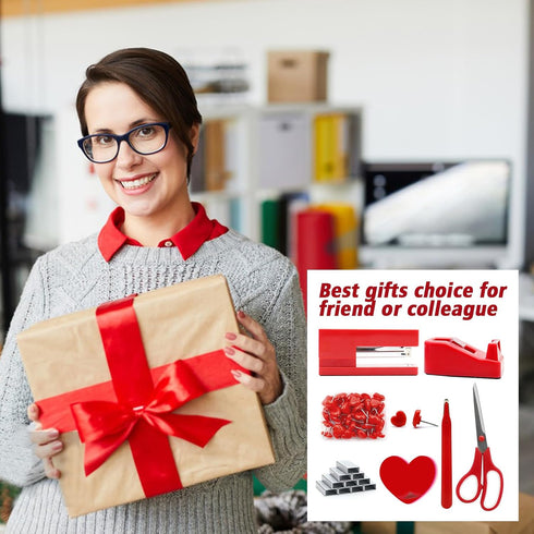 Red Desk Accessories, Red Office Supplies, Stapler and Tape Dispenser Set, Red Desk Accessory Kit, Gift for Students,