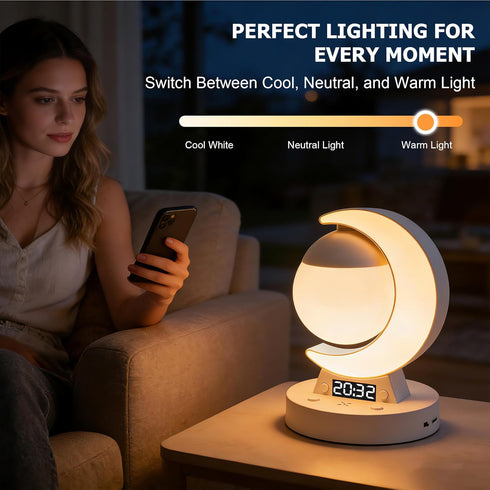 Lexvoltrix Dimmable RGB Moon Table Lamp with Clock Display, Bluetooth Speaker, LED Night Light with Music Mode & Scene