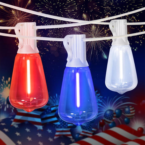 LAMPHOME 26Ft ST38 Red White Blue LED String Lights, Patriotic Red White
