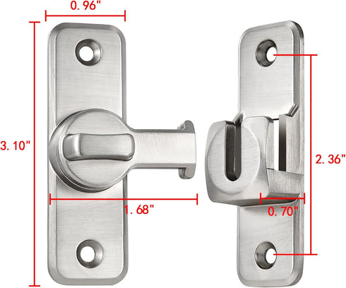 INIRET 90/180 Silvery Enhanced Security Flip Latch Lock - Heavy-Duty Degree Sliding and Swing Door Latch for Barns