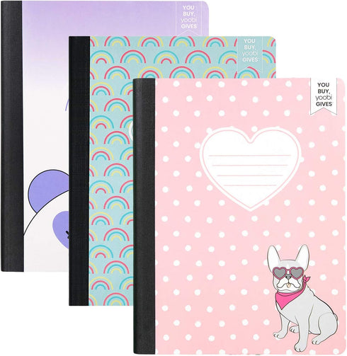 Yoobi 1-Subject 7.5 x 9.75 Composition Notebook Set, 3-Pack of Kids College Ruled Notebooks, 100 Sheets Each