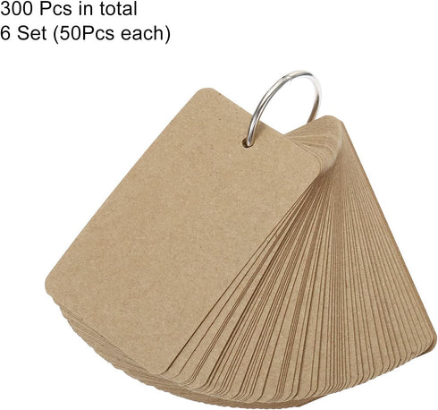 PATIKIL Blank Index Cards with Ring, 300Pcs Blank Flash Card, 3.5" x 2" Note Card for Memory Learning, Office Supplies