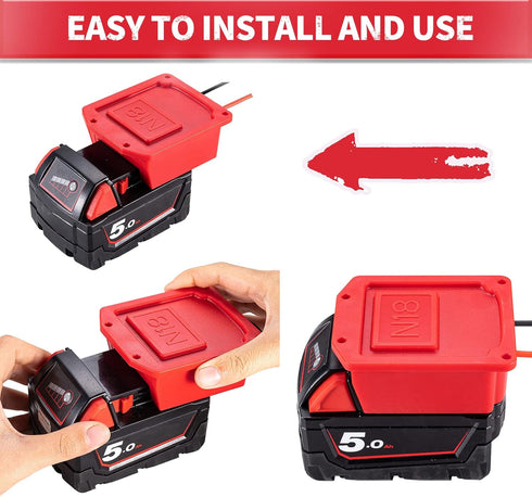 Power Wheel Adapter for Milwaukee 18V Lithium Battery, Fuse & Wire Terminal, 14 Gauge Wire Convertor