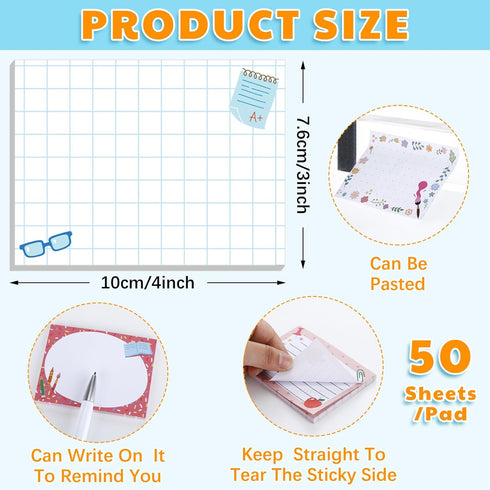 Gueevin 12 Pcs Cute Teacher Animal Pun Sticky Note Pads Teacher Notepad 600 Sheets 3 x 4 Inch Memo Notepads for Teacher Appreciation Sticky Notes for School Office Supplies (Light Color,Cute)