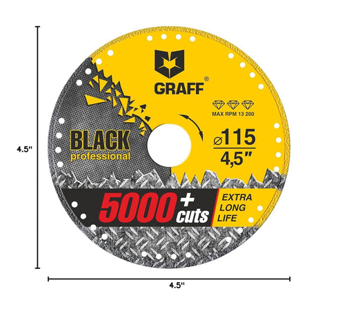 GRAFF 4 1/2 Inch Black Cut Off Wheels, Diamond Metal Cutting Disc for Angle Grinder, 60x Longer Wheel Life
