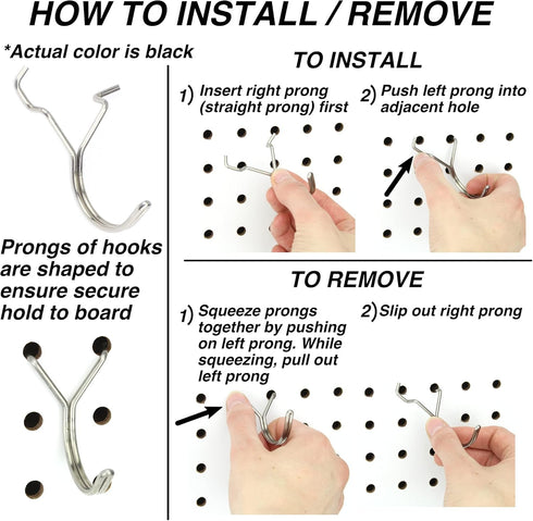 Steel Pegboard Hooks 50-Pack, 1.5in J-Hook, Black - Fits Any Peg Board, Organize Jewelry, Keys, Craft Supplies