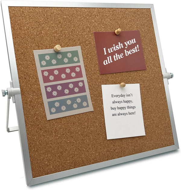 Desktop Cork Board, Double Sided Bulletin Board Message Board with 15 PCS Push Pins for Home School Office Decor