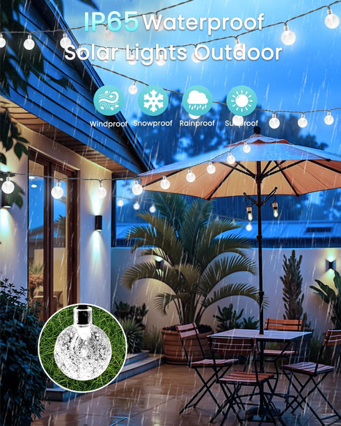 2-Pack 100 64FT 8 LORRYTE White LED Crystal Globe Solar Lights Outdoor, Waterproof Solar String Lights Outdoor