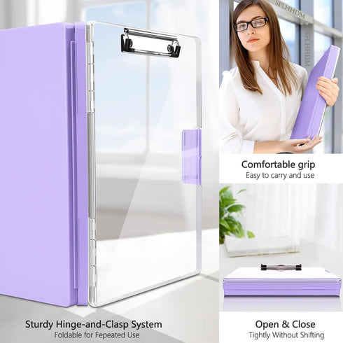 Clipboard with Storage, Heavy Duty Clip Boards 8.5x11, Clear Visible Top Panel, Side Opening for Office Supplies