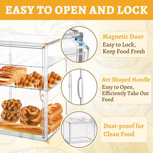 Corzeergi 4 Countertop, Bakery Display Case with Layers, Bread Box for Kitchen Clear Pastry Display Case, Cookie
