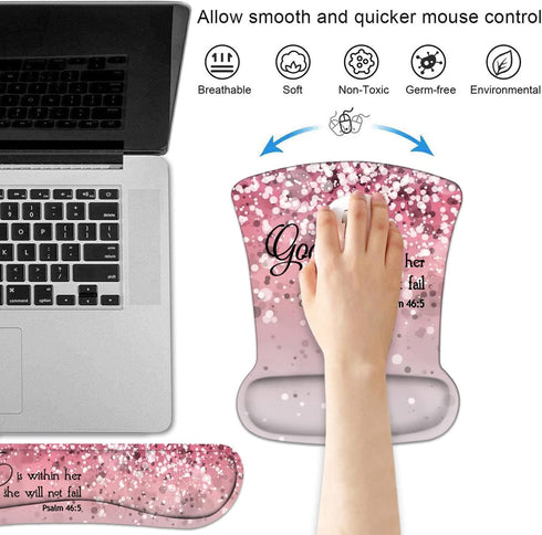 Keyboard Wrist Rest and Mouse Pad Wrist Support Set with Coasters, Bible Verses Psalm 46:5, Non-Slip PU Base Ergonomic