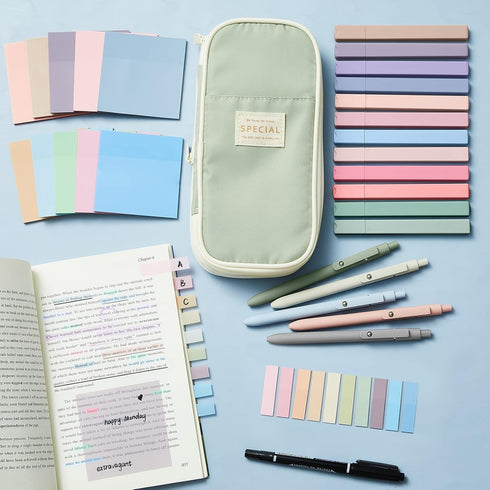 Jutom 39 Pcs Aesthetic Book Annotation Kit, Pencil Case Bag with Highlighter Gel Pen, Sticky Notes, Bible Study Supplies
