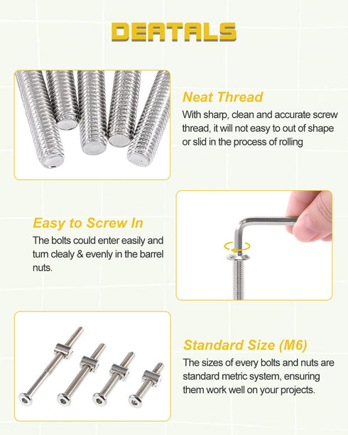 ALLWIN 28 Set M6x20/40/60/80mm M6x12mm Crib Screws Bolts Hardware Replacement Kit, Hex Bolts & Barrel Nuts with Wrench