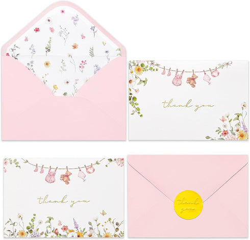 Crisky Baby Shower Thank You Cards with Envelopes & Stickers, 50 Pack