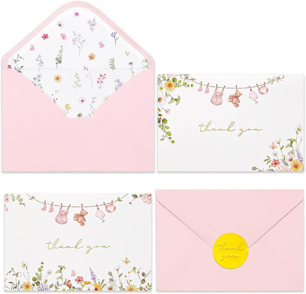 Crisky Baby Shower Thank You Cards with Envelopes & Stickers, 50 Pack