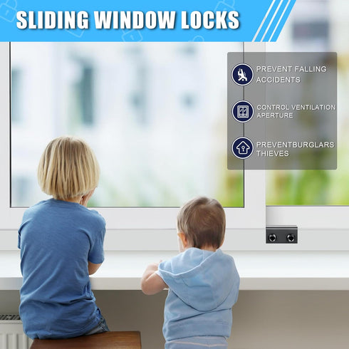 Sliding Window Locks (6 Pack), Window Locks for Up and Down Windows and Horizontal Windows, Window Security Bars, Adjustable Aluminum Window Stoppers, Non-Drilling Installation (Black) by HYIEOU
