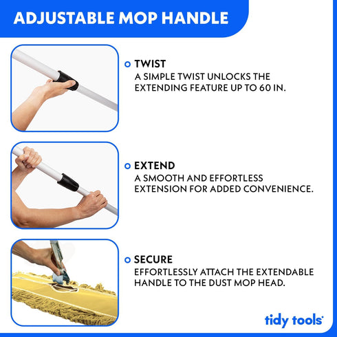 Commercial Dust Mop, 24 x 5 in. Reusable Mop Head, Extendable Handle for Floor Cleaning & Janitorial Supplies