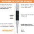 2-Piece Automatic Center Punch, 5 inch Spring Loaded Center Hole Punch Tool for Metal Wood Glass Plastic.