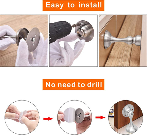 Magnetic Door Stop 4 Pack, Brushed Nickel No Drilling Needed, Soft-Catch Magnetic Door Holder for Home