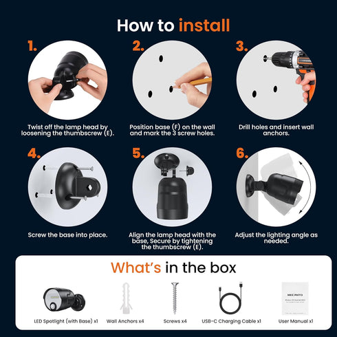 Mecanto 4000mAh 600 Battery Operated Motion Sensor Light Outdoor, Rechargeable Lumen Battery Powered Spotlight Outdoor