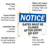 SmartSign-U9-1435-NA "Notice - Gates Must Be Closed After Entry Or Exit" Sign | Aluminum 10" x 14" - Black/Blue on White