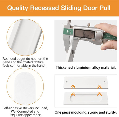 Self-Stick Rectangular Sliding Door Pulls, 2pcs Aluminum Alloy Hidden Recessed Pull Handle for Barn Door, Closet