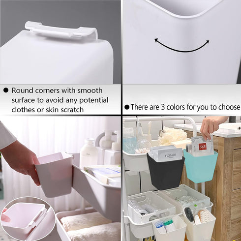 AYVANBER 6 Pack Hanging Cup Holder for Rolling cart Accessories Hooks Little Hanging Buckets Hanging Storage Bins Craft