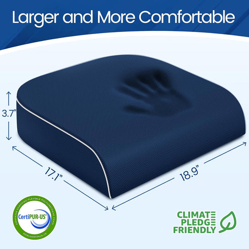 SweetSlubr Tailbone Blue/2X-Large Seat Cushion for Pain Relief, Office Chair Cushion, Memory Foam Large Chair Cushion