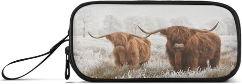 Large Capacity Scottish Highland Cow Pencil Case, Zipper Pen Bag for Student Stationery, Office Supplies Gift for Teens
