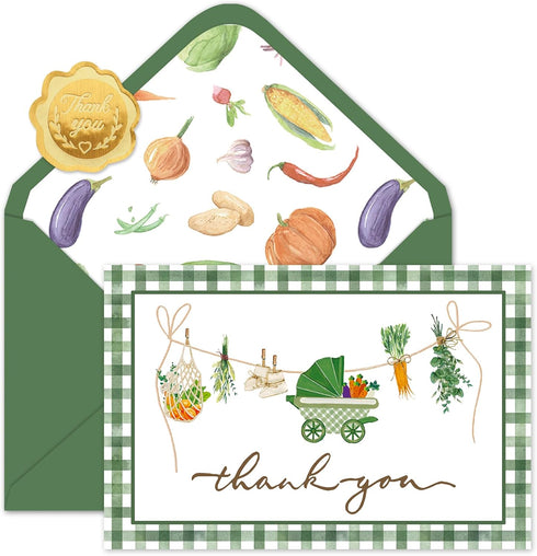 Whaline 50 Pack Baby Shower Thank You Cards Boxed Green Plaid Vegetable