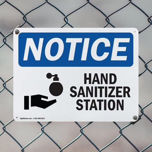 (2 Pack) 14 Inch 10 Inch Hand Sanitizer Station OSHA Notice Sign X Indoor/Outdoor Rust-Free Aluminum Metal Signs
