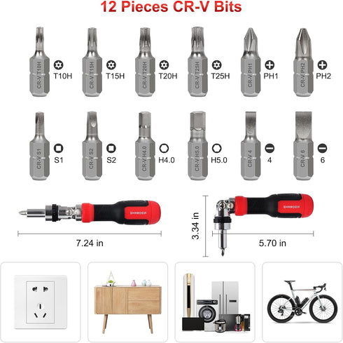 SHARDEN Ratcheting Screwdriver 13-in-1 Multibit Screwdriver All in One Screwdriver Set with Phillips, Flat Head, Torx Security, Hex, Robertson, 180 Degree Pivoting Adjustable Angled Screw Driver Set by Sharden