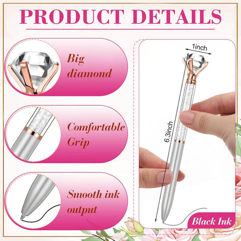 Sherr 100 Pack Big Crystal Diamond Pens, Cute Ballpoint Pens, Rhinestones Crystal Bling Gem Plated, 4 Color