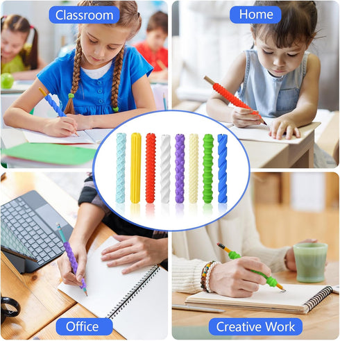 8-Pack Textured Silicone Pencil GripsSensory Fidget Sleeves for Kids& Adults,ADHD &Autism Anxiety Relief,Quiet