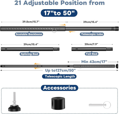 17-50 Inch Abiglifty Sliding Door Security Bar, Adjustable Heavy Duty Security Bar with Rubber Tips for Sliding Patio
