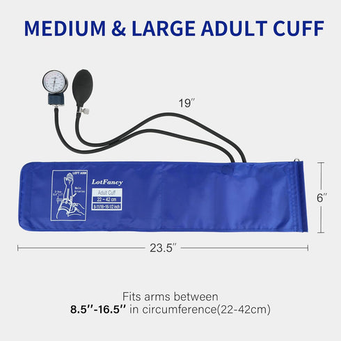 LotFancy Aneroid Sphygmomanometer, Professional Manual Blood Pressure Cuff, Adult Cuff 8.5"-16.5", Calibrated BP Gauge, with Zipper Case, Blue