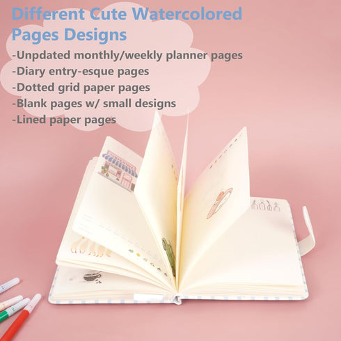 Cute Cartoon Kawaii Notebook, Japanese Leather Cover Sketchbook, Travel Diary Notepad, Blue