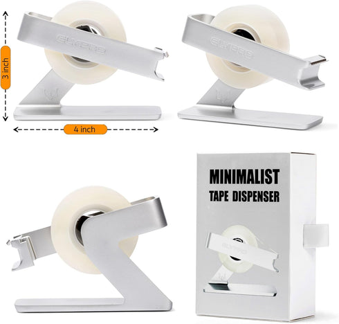 ELYPRO Modern Tape Dispenser - Elegant Minimalist Design, Heavy Metal, Space-Saving for Office & Home Use, Bonus Tape